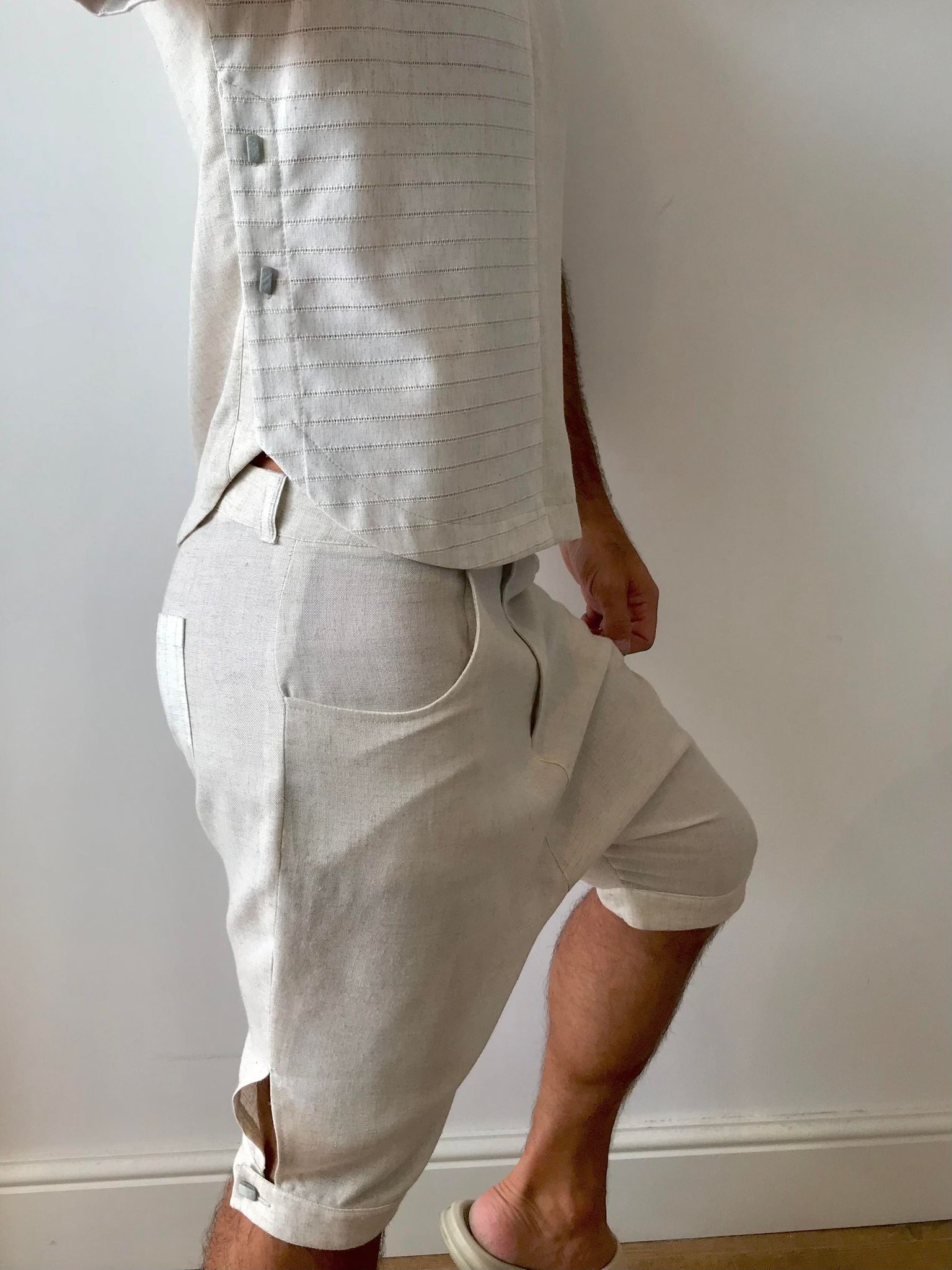 T-shirt and shorts suit. Linen fabric linen clothes