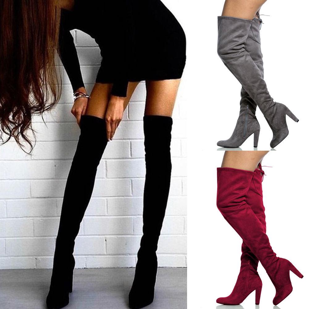 Замшевые обувь женские сапоги,осень зима леди бедра высокие сапоги Suede Shoes Women's Boots Black Over the Thigh High Boots - Image 3