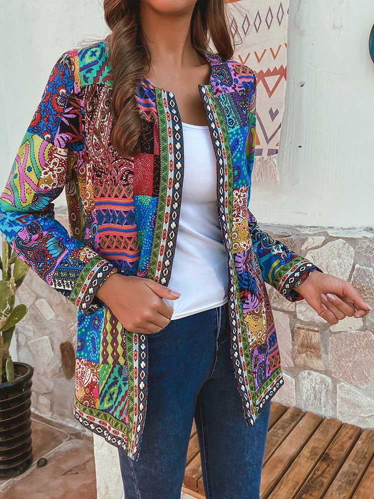 Пальто с цветочным принтом в этническом стиле Винтаж Floral print coat in ethnic vintage style. - Image 3