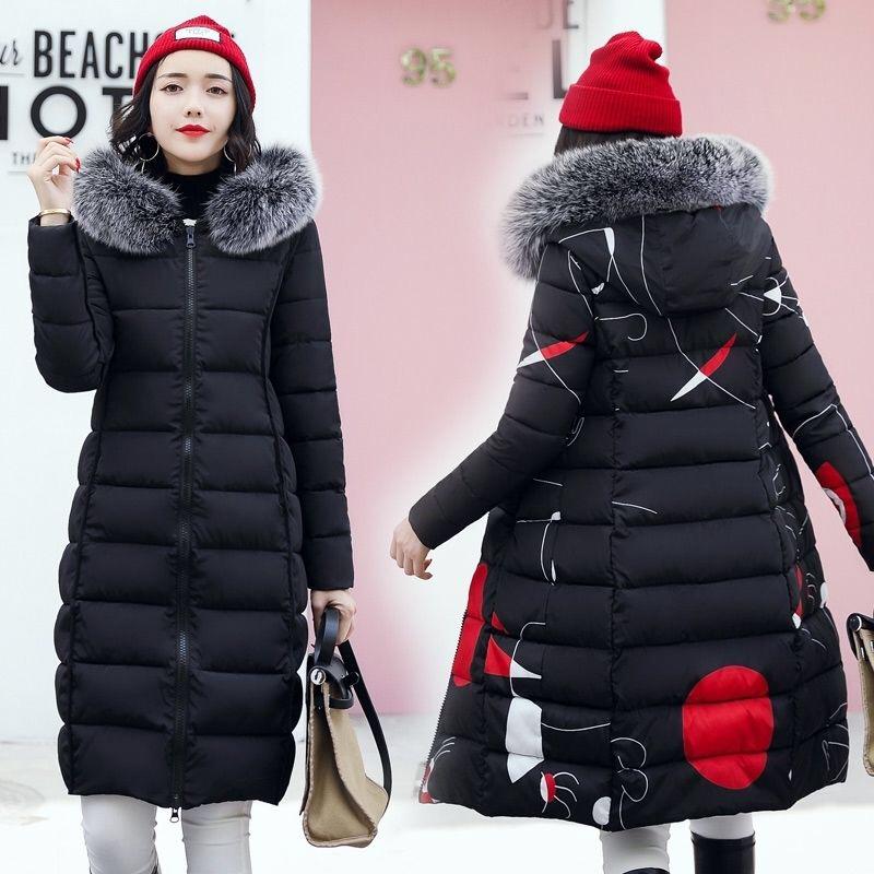 Winter Women Hooded Coat Fur Collar Зимнее женское пальто с капюшоном с меховым воротником — изображение 5