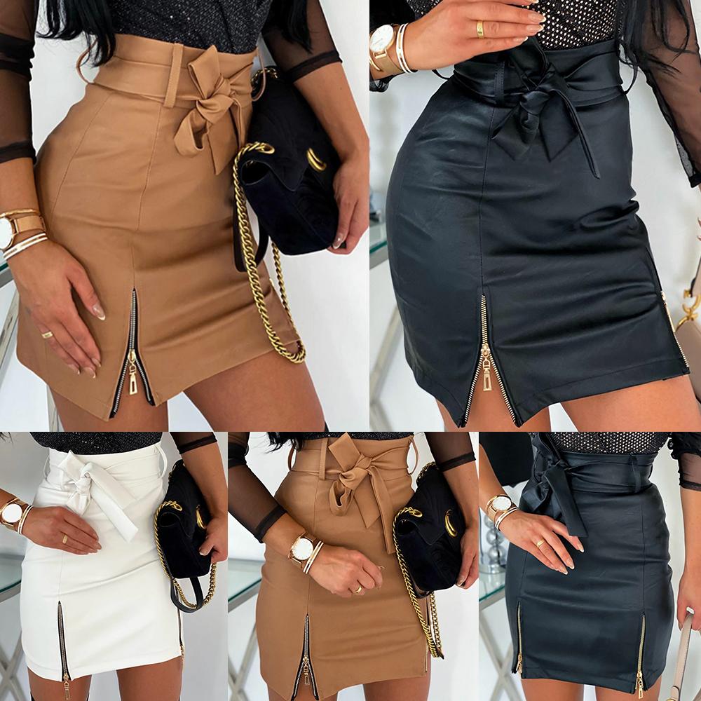 Women PU Leather Skirt High Waist Skirt