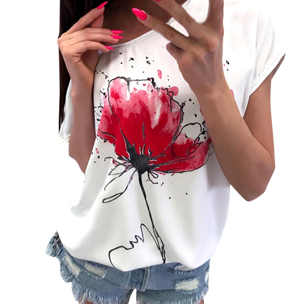 Women's Floral Print Blouse white tshirt